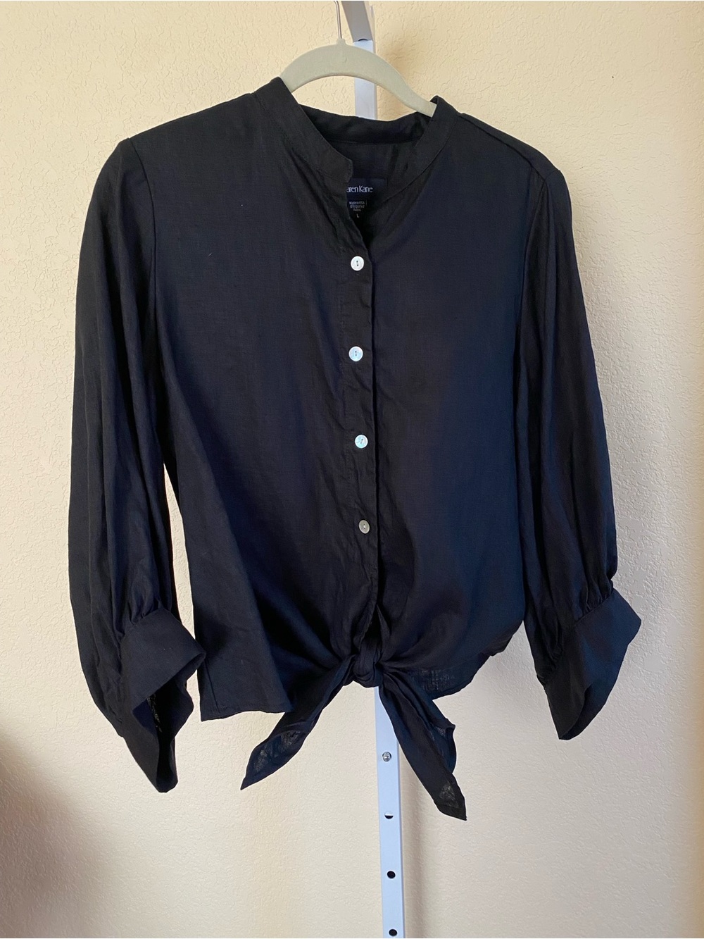 Karen Kane Black Tie-Front Button-Down Shirt